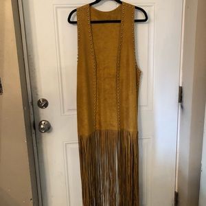 Crazy Train Boho Fringed Rivet Beaded Trim Long vest